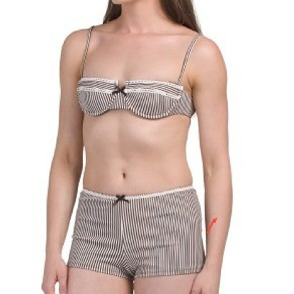 Dippin Daisys NWT Striped Bikini Set Underwire Top Short Bottoms Brown White XS
